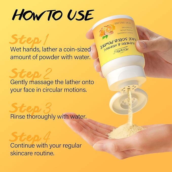 Exfoliating Face Scrub with Turmeric and Vitamin C Face Exfoliator Scrub Powder for Exfoliation Dullness Acne Blackheads Oiliness Exfoliating Face Wash for Women Clean Moisturizes Soothes Amino Acid