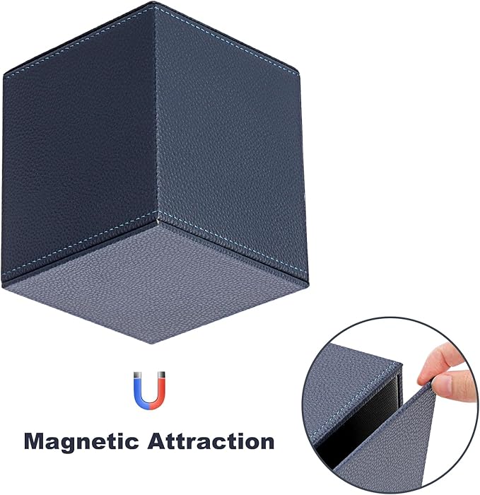 Sumnacon Tissue Box Cover Square Tissue Box Stylish PU Tissue Box Holder with Magnetic Bottom,Leather Cube Tissue Cover for Living Room Bathroom Bedroom Table Desk Home Office Car, Navy Blue