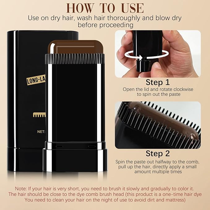 Hair Color Stick, Hair Dye Stick, Portable Color Touch-Up Hair Sticks With Comb, Cover Gray Hair Color Correction Sticks for Women & Men (01# Black)