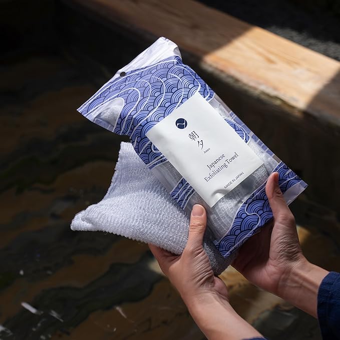 Asayu Japan Exfoliating Body Wash Towel – Made in Japan Nylon Shower Cloth with Triple-Weft Wave Weave – Quick-Dry, Hygienic, and Gentle Deep Cleansing for Smooth Skin