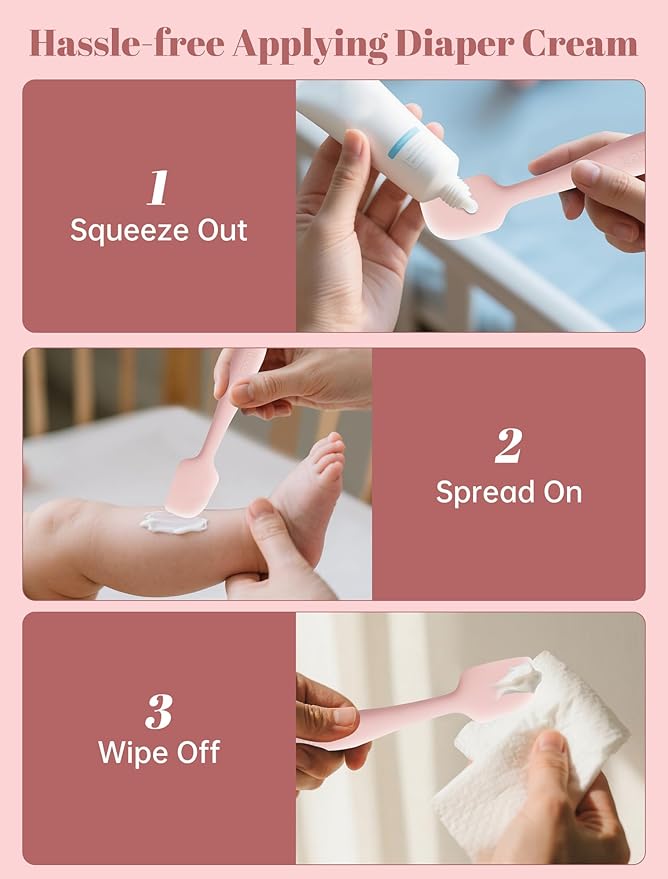 Diaper Cream Spatula, 4 Pack Butt Spatula Baby, Silicone Diaper Cream Applicator, Full-Size + Mini Butt Paste Spatula for Babies, Newborn Baby Necessities (Brown+Pink)