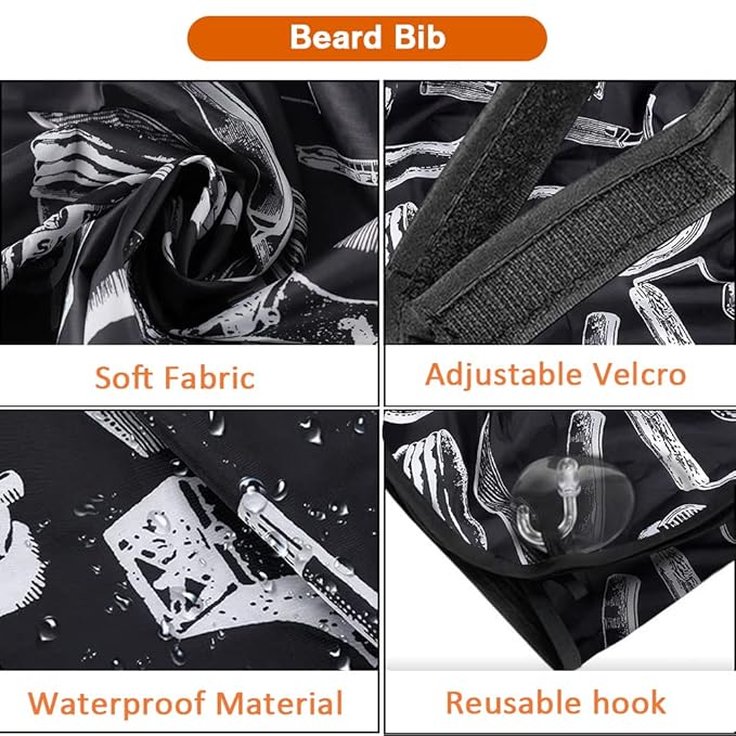 Beard Bib Beard Apron, Father's Day Gift Beard Trimming Catcher Bib for Men Shaving and Hair Clippings, Waterproof Non-Stick Hair Catcher Grooming Cloth with 2 Suction Cups