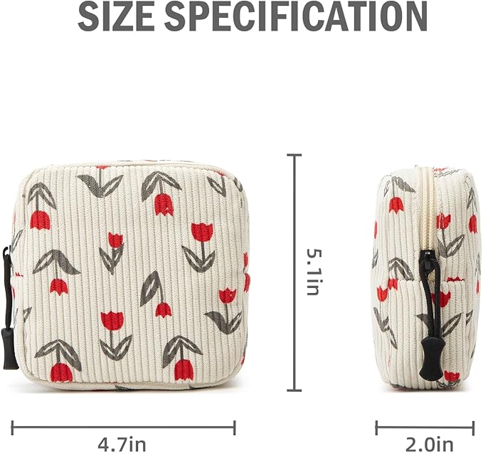 Small Makeup Bag for Purse,Mini Cosmetics Bag cute Zipper corduroy Cosmetic Pouch Storage Pouch Travel Toiletry Organizer for Women Girls(Tulip Red)