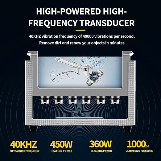 Ultrasonic Cleaner 15L Dual-Frequency Professional Digital Stainless Steel Cleaning Machine with Heater Timer for Denture, Coins, Small Metal Parts, Circuit Board, Lab Tools, etc