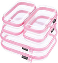 6 Pack Clear Hard Shell Zipper Case, Hard Plastic Organizer Pouches for Travel, Small Items, Makeup, Electronics & Art Supplies - Crush-Resistant & Waterproof Storage (Pink)