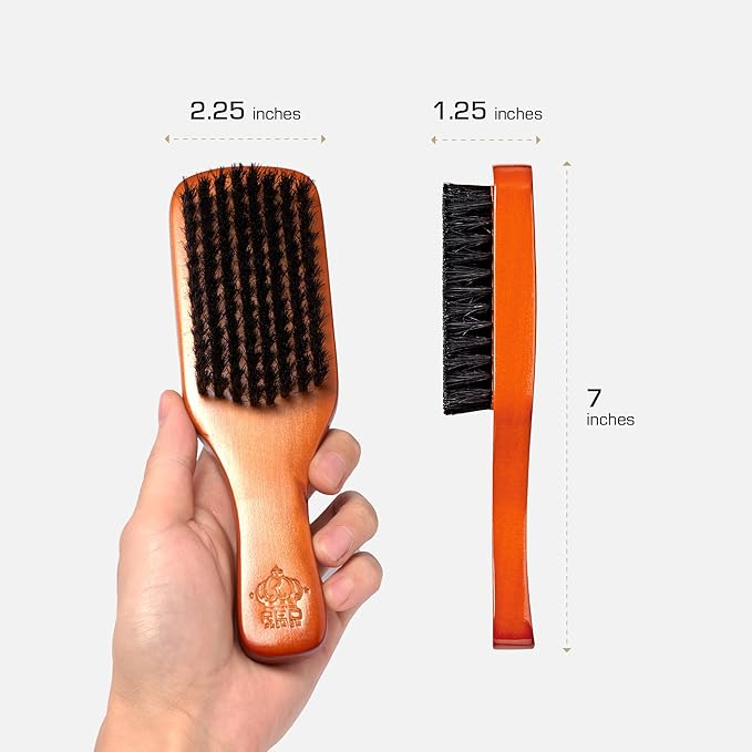 Red by Kiss Beard Brush with 100% Natural Boar Bristles for Men, Premium Wooden Brush, Beards Mustaches Grooming Shaving Comb, Tame and Soften Facial Hair (Club)