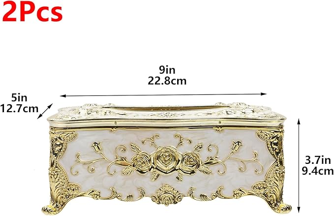 Geesatis Tissue Box Cover Tissue Box Holder Facial Tissue Paper Organizer Luxury Facial Napkin Holder for Home, Gold, 2 Pcs