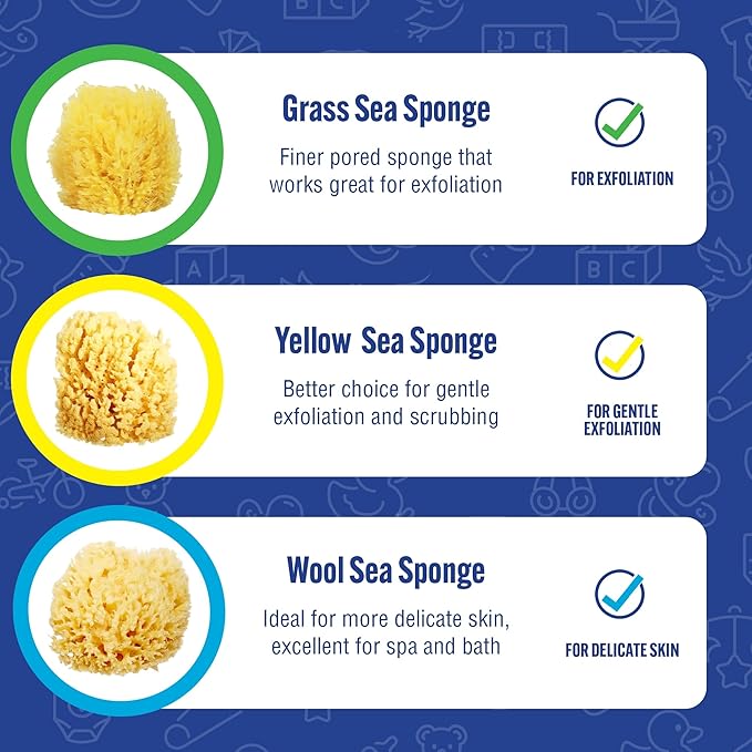 Baby Buddy Natural Baby Bath Sponge 4in Soft Grass Sea Sponge, Soft on Baby's Tender Skin, Biodegradable, Hypoallergenic, Absorbent Natural Sea Sponge, 2 Pack, Yellow