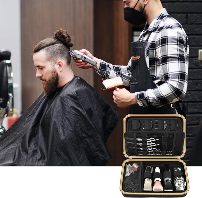 Boobowl Hard Travel Case for Hair Clippers, Hair Cutting Barber Supplies Organizer Bag, Trimmer Storage Holder for Ufree/for Wahl/for Andis Men Razor Guard Grooming Kits -Dark Black