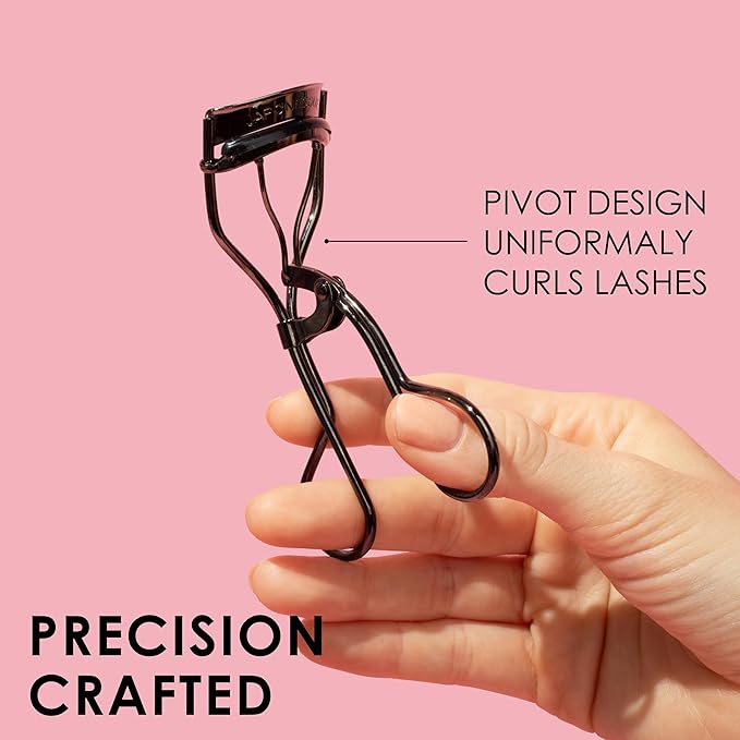 JAPONESQUE Extreme Lash Curler - Scissor Comfort Handle, Deep Curl, Keeps Lashes Curled for 8 Hours, High Arch Design, for Natural or False Lashes, Includes 1 Refill Pad (Gunmetal)