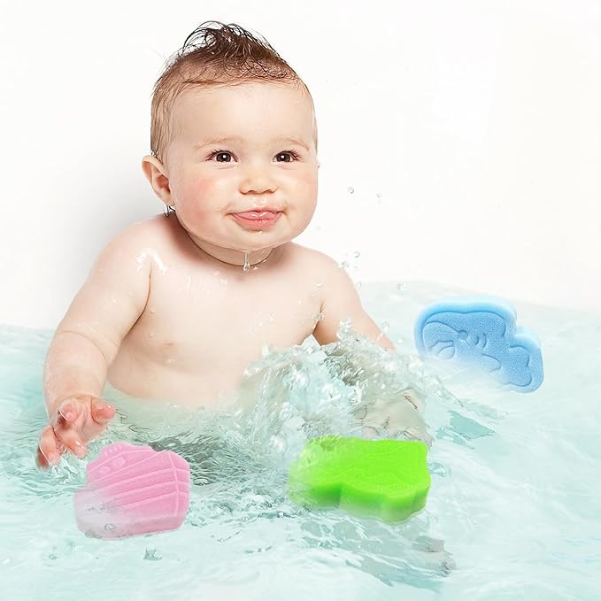 Baby Bath Sponge, Natural Cute Shapes Soft Shower Sponges for Bathing, Bathtub Foam for Infants and Toddler, 3pcs : Blue Whale, Pink Ship, Green Dinosaur