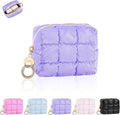 Puffy Mini Makeup Bag, Cute Quilted Small Cosmetic Bag for Purse, Portable Travel Makeup Pouch for Lipsticks, Chapsticks, Earphone, Credit Card, Birthday/Wedding/Christmas Gifts (Purple)