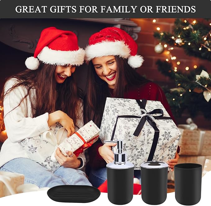 4 Piece Bathroom Accessories Set, Plastic Bathroom Accessory Set, Toothbrush Holder, Toothbrush Cup, Soap Dispenser, Soap Dish, Black