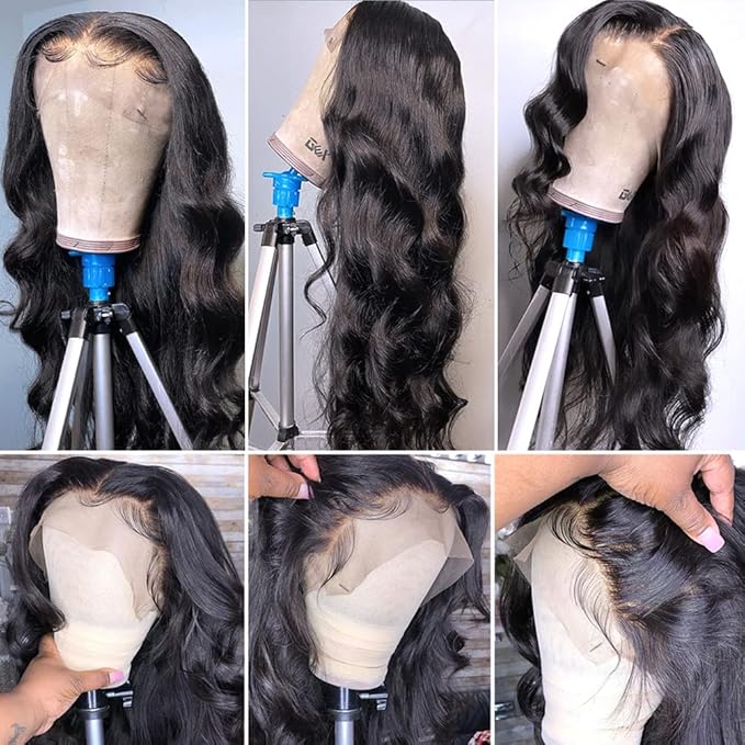 Sunelk 30 Inch Lace Front Wigs Human Hair Pre Plucked 13x4 Body Wave HD Lace Front Wigs Human Hair 180 Density Brazilian Virgin Hair Glueless Wigs Human Hair for Women Natural Black Color