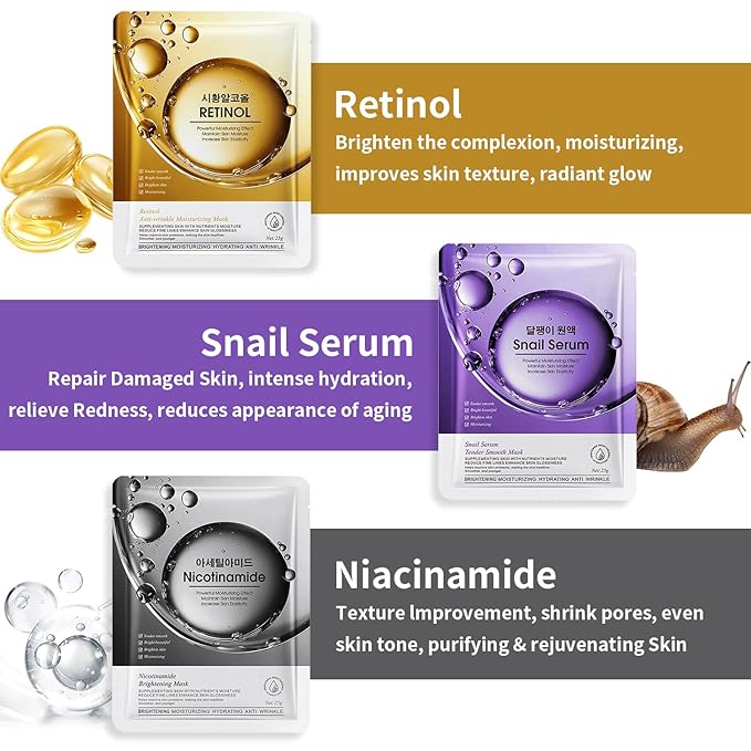 12 Pack Sheet Face Masks Skincare, Collagen Face Mask Hyaluronic Acid Hydrating Face Sheet Masks, Vitamin C Face Masks for All Skin Types, Moisturizing, Brightening, Anti-Aging, Easter Gifts for Women