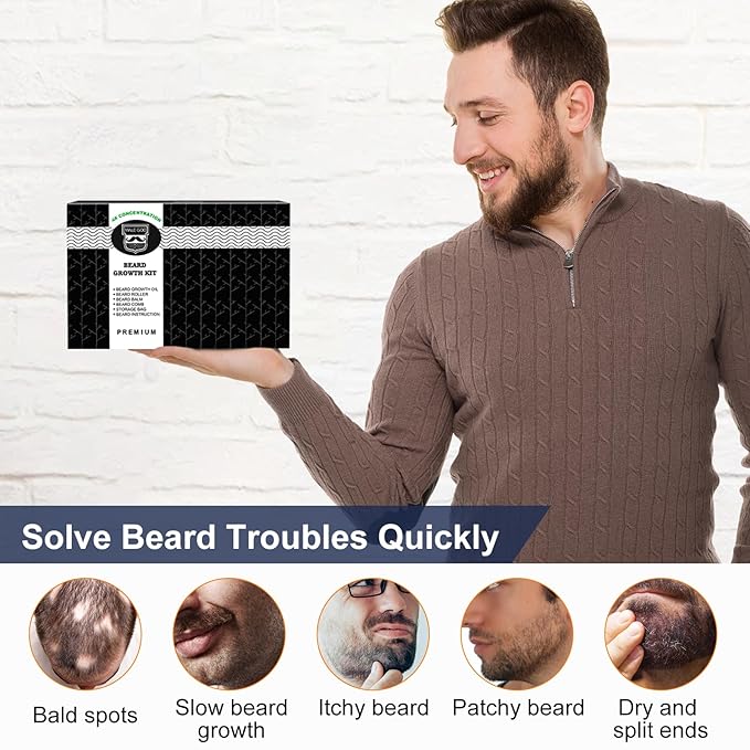 MALE GOD Beard Growth Kit, Beard Kit w/Upgraded Beard Growth Oil - Biotin and Batana Oil, Beard Growth Balm, Beard Massager for Spot/Patchy Beard, Birthday Gifts for Him Boyfriend Husband
