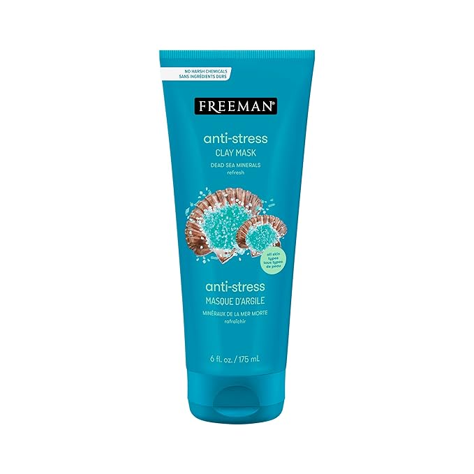Freeman Anti-Stress Clay Mask, Dead Sea Mineral Face Mask, Lavender & Sea Salt Balance & Calm Skin, Unclog Pores, Facial Mask For All Skin Types, No Harsh Chemicals, 6 fl. oz./175 ml Tube, 1 Count