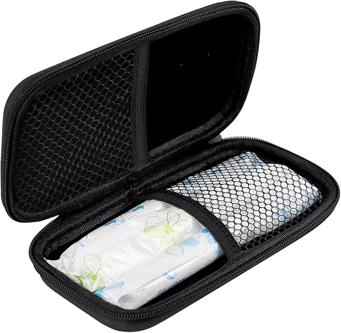 Tuciyke Tampon Storage Bag,Black Tampon Organizer Bag with Zipper Pack of 2 Small Pouch for Feminine Products 6.3x3.3x1.2inches Portable Period Bags for Women,Ladies