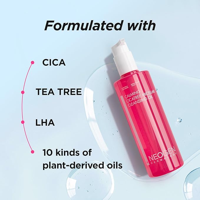 DERMALOGY by NEOGENLAB Calming Cleansing Oil, Cica Tree Micellar Formula for Sensitive Skin, Deep Makeup & Sunscreen Remover, Korean Skincare, K-Beauty, 10.14 fl oz (300 ml)