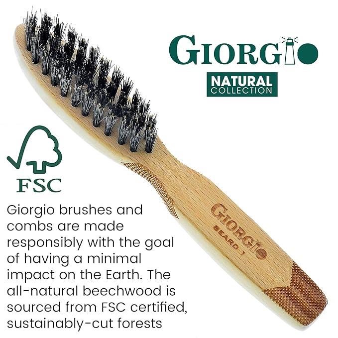 Giorgio G87 Gentleman's Tokyo Folding Pocket Comb, Flexible Men's Hair, Beard and Mustache Pocket Comb. Hand-Made of quality Durable Cellulose Acetate + GBRD1 6 Inch Beard and Mustache Brush