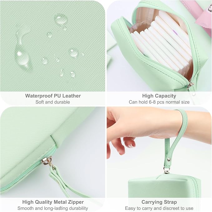 Sanitary Napkin Period bag for Women, Sanitary Napkin Storage Bag, PU Leather Sanitary Pad Bags Pounch, Portable Tampons Zipper Organizer Bag with Handle for Ladies
