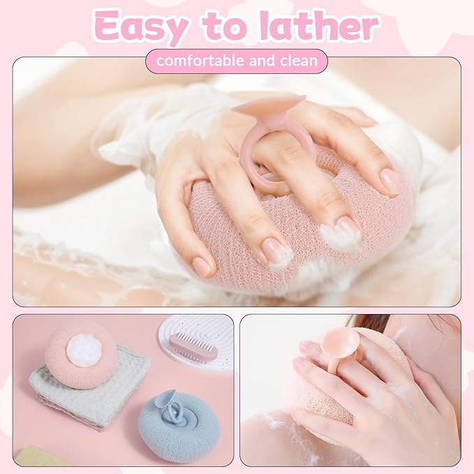 2 PCS Soft Sunflower Suction Cup Bath Ball Bath Body Brush Exfoliating Mesh Sponge Cleaning Scrubber Sponge with Finger Rings Shower Loofah Sponges for Women Men Scrub The Body Accessories