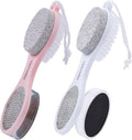 Foot Scrubber Brush with Pumice Stone for Feet 5-in-1, 2Pcs Foot File Callus Remover, Stainless Steel Feet Scraper, Cleaning Brush & Sand Paper Debris Catcher, Multi Purpose Home Foot Care, Pink White