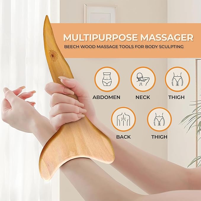 Wood Therapy Massage Tools 4 Pcs, Lymphatic Drainage Massager, Maderoterapia Kit, Anti Cellulite Complete Body Sculpting Tools for Total Relaxation & Relief (4 Pack)