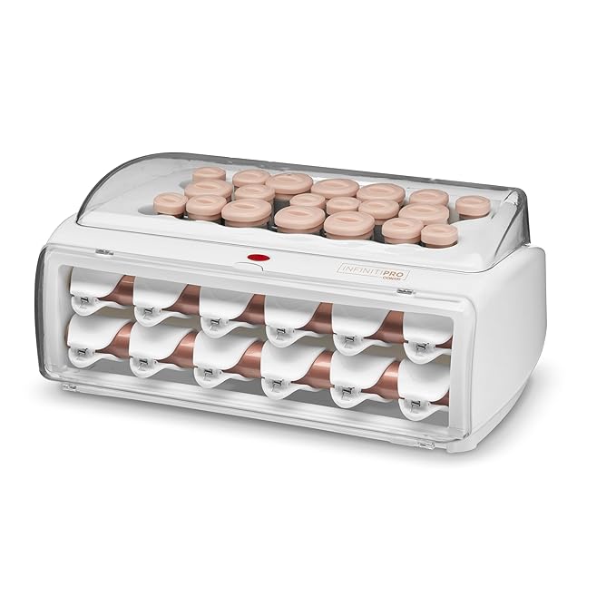INFINITI PRO CONAIR Ceramic Flocked Hot Rollers for Women, 20 Assorted Hair Curlers with Clips, 85-Second Heat-Up, For Long, Medium, and All Hair, White