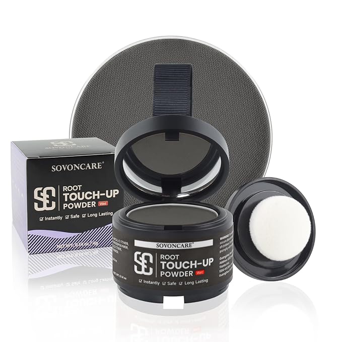 Root Touch Up Powder for Women - SOVONCARE Wet Hairline Powder to Cover Gray Hair, Thinning Hair & Bald Spots, Waterproof Hair Color Cover Up（Dark Brown 0.14 Oz）