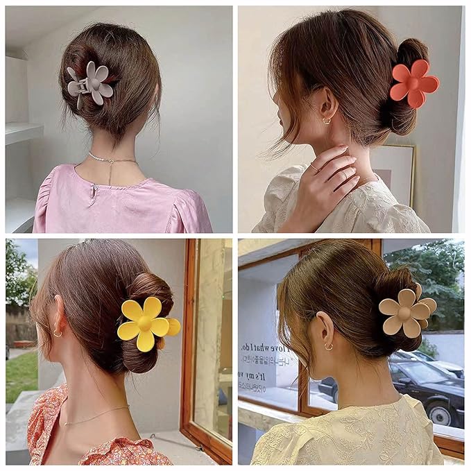 OWIIZI Hair Clip, Large Claw Clips for Thick Hair, Non-Slip Cute Flower Matte Big Hair Clips, Strong Hold Barrette Jumbo Hair Clips for Women, 6 Pieces Set
