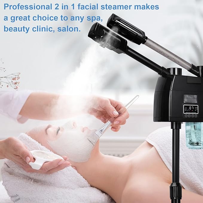 Professional Facial Steamer, 2 in 1 Facial Steamer, Esthetician Steamer with Hot&Cold Nozzle,Digital Face Steamer for Home Beauty Salon Spa