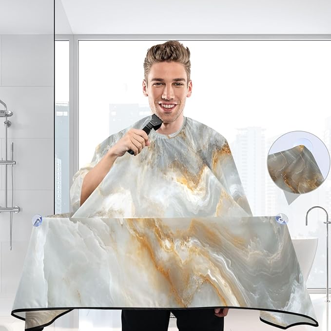 White Marble Barber Cape Waterproof Hair Cutting Cape with Adjustable Snap Closure Salon Hairdressing & Beard Shaving Cape for Adults Kids Haircut Accessories