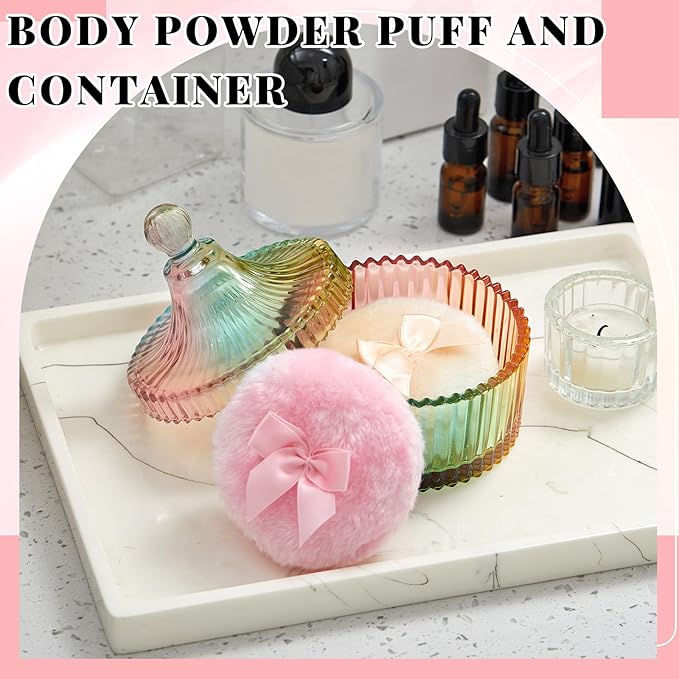 Tioncy 3 Pcs Large Body Powder Puff and Container Valentine's Day gift Powder Container with Puff Crystal Case Soft Washable Reusable Velour Face Body Glitter Wet Dry Makeup(Classic,Colorful)