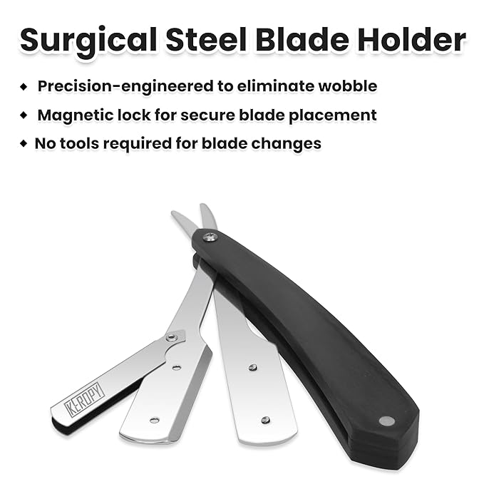 Black Wooden Handle Shavette Straight Razor Kit for Men - Professional Barber Straight Edge Razor with for a Close, Smooth Shave & Beard Shaping