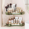 2-Tier Corner Bathroom Counter Organizer with Top Toothbrush Holders,Large Makeup Organizer Countertop with Brush Holder,Skincare Organizers Corner,Exquisite Vanity Organizer(Green, 2 Tier)