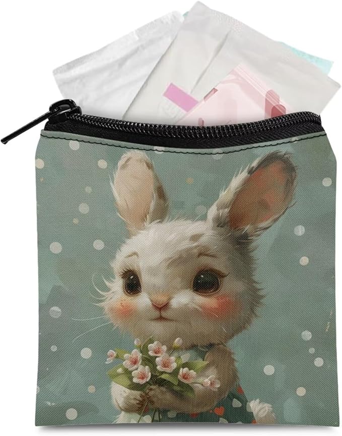 Easter Bunny Print Period Organizer Bag Waterproof Sanitary Napkin Storage Bag for Women Spring Outdoor Activity