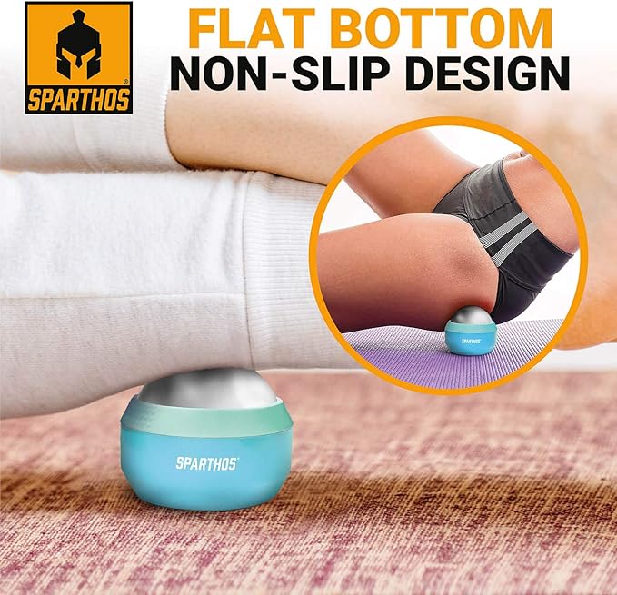 Sparthos Cold Massage Roller Ball - Fitness Cryosphere Massager - Cryo Cryocup Ice Massage Cups - for Muscle, Face, Body Muscles - Manual Polar Icing Cooling Balls - Freeze Tools (Mint/Blue, 60mm)