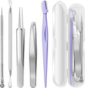 TsMADDTs Pimple Popper Tool Kit, 6 pcs Blackhead Remover Tools for Face and Nose, Ingrown Hair Removal Kit with Pimple Extractor, Pore Extractor, Tweezer, Razor