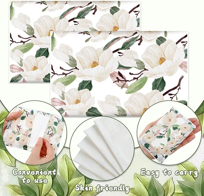 Geyee 50 Packs Tissue Travel Size Facial Paper Napkins Travel Packs Disposable Pocket Tissues for Wedding Guest Traveling School Purse Home Supplies, 500 Sheets 3 Ply(Magnolia)