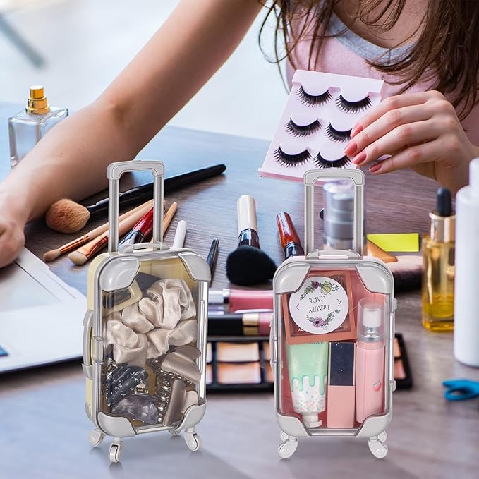 Honeydak 3 Pcs Mini Plastic Suitcase False Eyelashes Tray Luggage Trolley Candy Box Clear Suitcase Packaging Case Party Favor Box for Party Wedding Family Vacation Jewelry Cosmetic Hairpins Storage