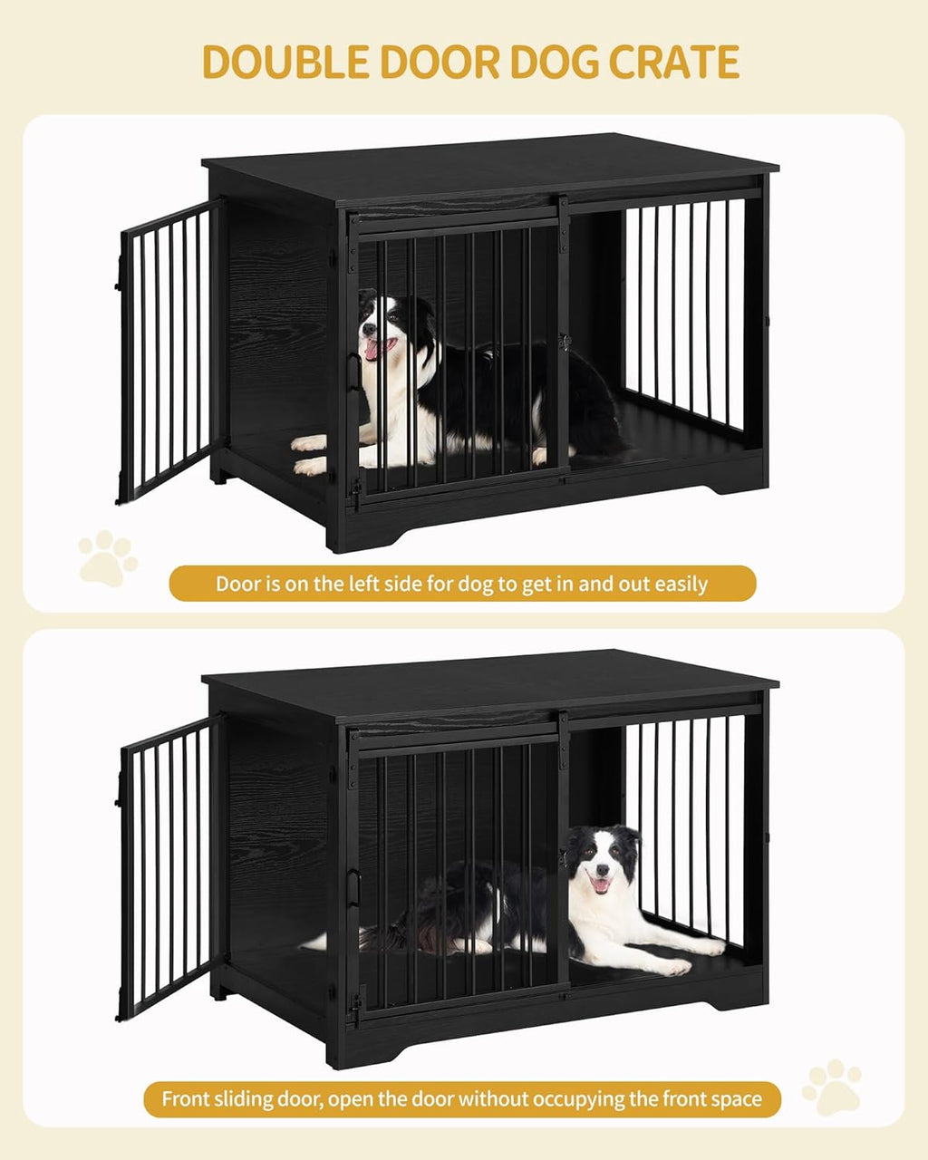 39.3" Dog Crate Furniture with Barn Door, Heavy Duty Dog Kennel Indoor with 2 Doors, Wooden Pet Cage End Table for Large Small Medium Dogs, Anti-Chew Anti-Escape, Black DFC02304B