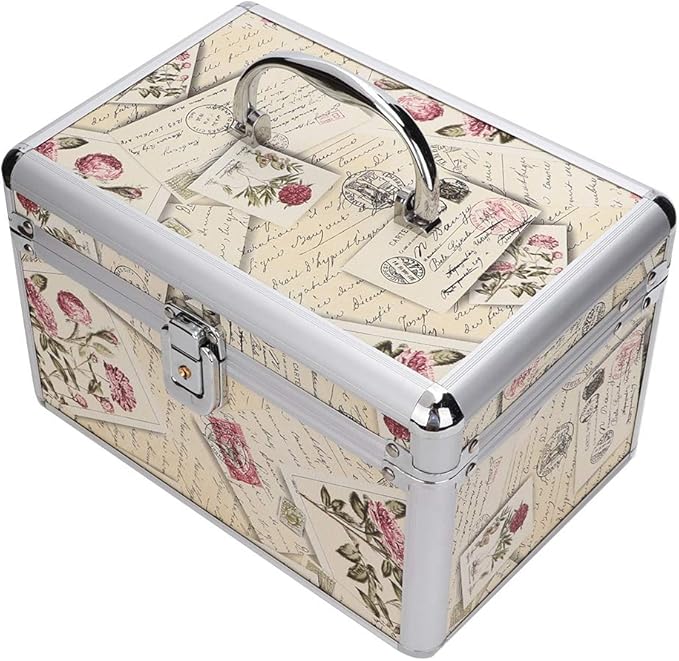Makeup Case with Mirror, Professional Aluminum Makeup Storage Box, Portable Small Cosmetic Case for Beauty Artists, Travel Cosmetic Train Case Organizer with Dividers and Tool Panel for Brushes
