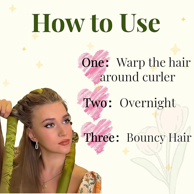 Serenade Satin Heatless Curls Overnight for Long Hair, Heatless Hair curler for Women and Girls, No Heat Curling Rods with Satin Scrunchies and Clip, Green