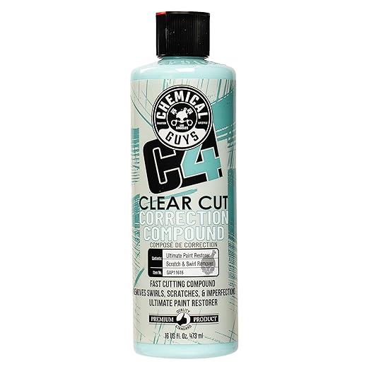 Chemical Guys C4 Clear Cut Correction Compound - Professional Paint Correction Polish for Cars, Trucks, SUVs, and RVs - Swirl, Hologram and Scratch Remover for a Smooth, Glossy Finish, 16 fl oz
