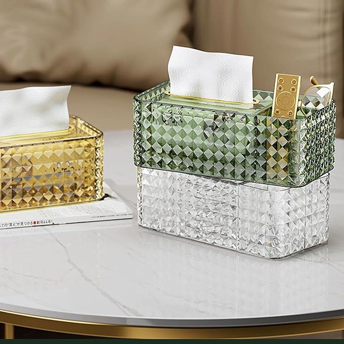 Tissue Box Cover Rectangle,Tissue Holder Napkin Dispenser for Bathroom Bedroom Living Room Office (Gold)