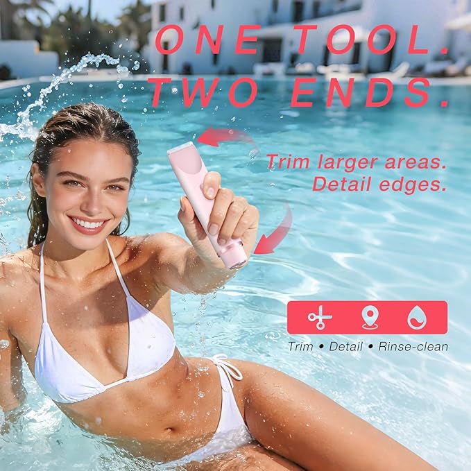 Bikini Trimmer Electric Razors for Women, Personal Shaver for Pubic Hair, Bikini Line, Legs, Underarms & Face, USB-C Rechargeable, Gentle on Sensitive Skin, Rinsable, Gift, Petal Pink