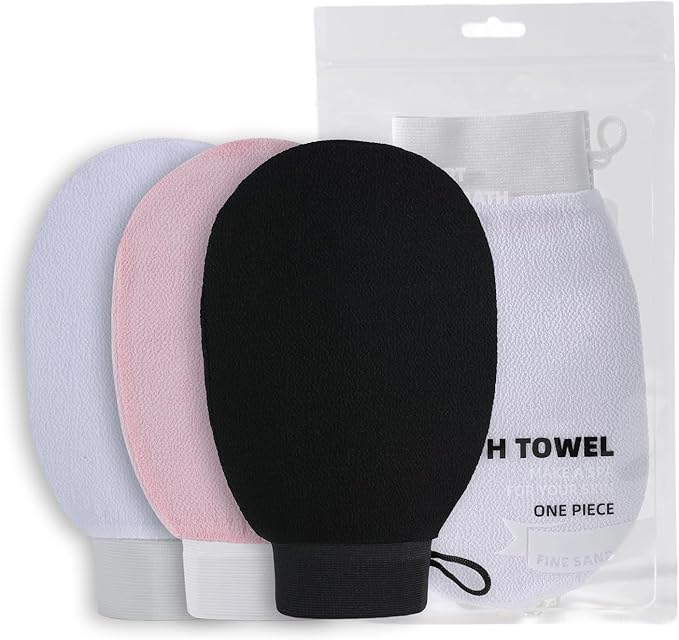Exfoliating Gloves & Back Scrubber Strap Set - Dual-Sided Textured Mitts for Deep Body Exfoliation, Hard to Reach Back Cleaning, Spa-Quality Dead Skin Removal with Long Handle & Nylon Viscose Material
