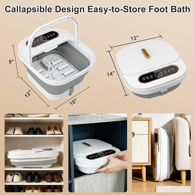 Collapsible Foot Spa Bath with Heat, Touch Screen, Remote Control, Massage Rollers, Timer, Bubble, Foot Pedicure Kit, Temperature Control Pedicure Foot Spa, Foot Bath