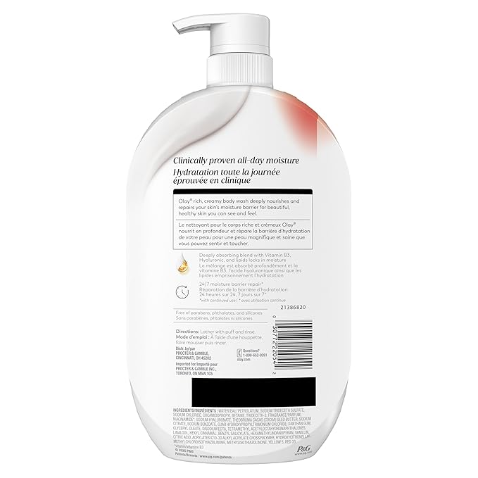 Olay Body Wash for Women, Ultra Moisture, 24/7 Moisture Barrier Repair, Hydrating Formula for Visibly Healthy Soft Skin, Vitamin B3 & Hyaluronic Blend, For All Skin Types, Cocoa Butter Scent, 35 fl oz